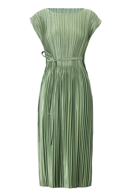 2025 Spring Summer Luxury Maxi Dress – Sleeveless Crew Neck, Lace-Up Waist, Elegant Loose Fit