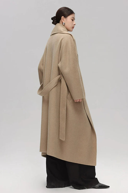 Max Mara Style Double-Face Cashmere Wool Wrap Coat – Elegant Belted Long Coat for Women
