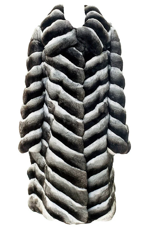 Luxury Chinchilla Fur Long Coat with Lapel