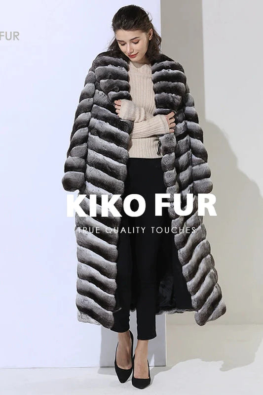 Elegant South American Chinchilla Fur Coat with Large Collar – The Queen’s Gift