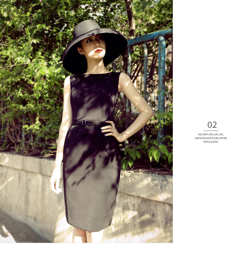 1:1 Restored & Improved Audrey Hepburn Fashion Black Dress – Elegant Sleeveless Boat Neck Little Black Dress with Fitted Waist & Long Dress