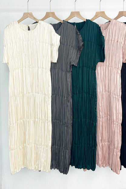 Pleats Please Short-Sleeve Summer Dress – Elegant Pleated Casual Style