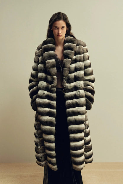 Luxury Dark-gray Chinchilla Fur Coat