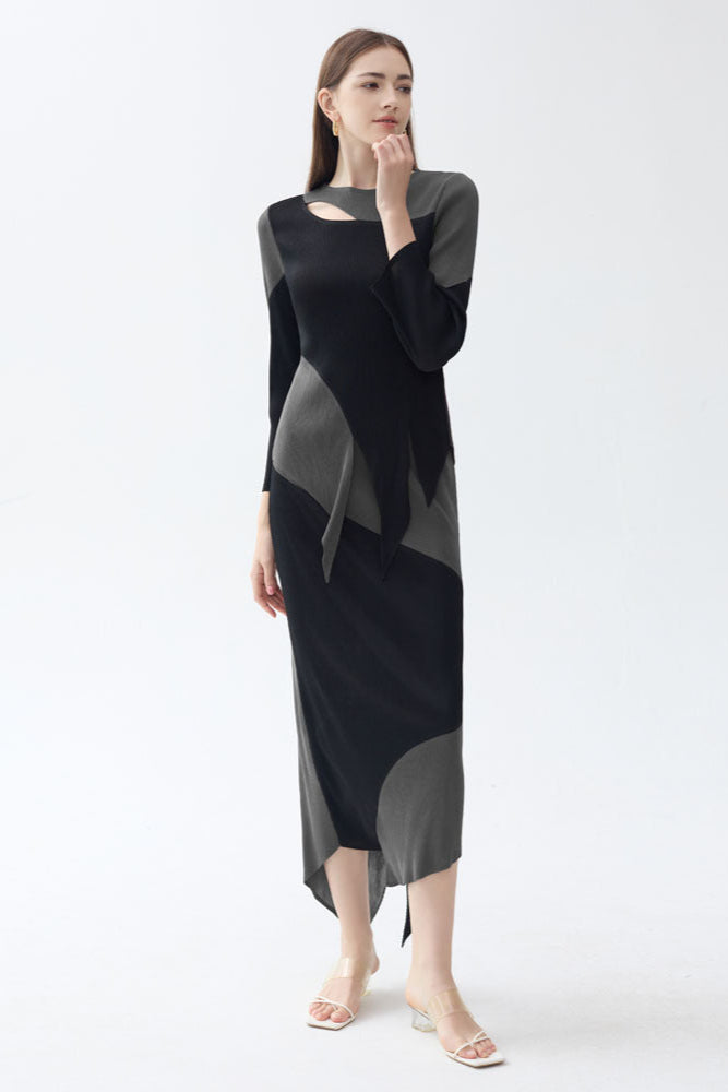 Personalized contrasting pleated suit women's spring new high-end long-sleeved slim top irregular skirt