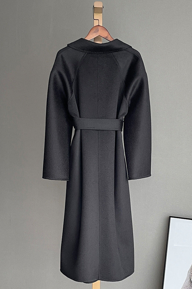 Max Mara Style Wool Wrap Drape Coat – Reversible Water-Ripple Cashmere Design