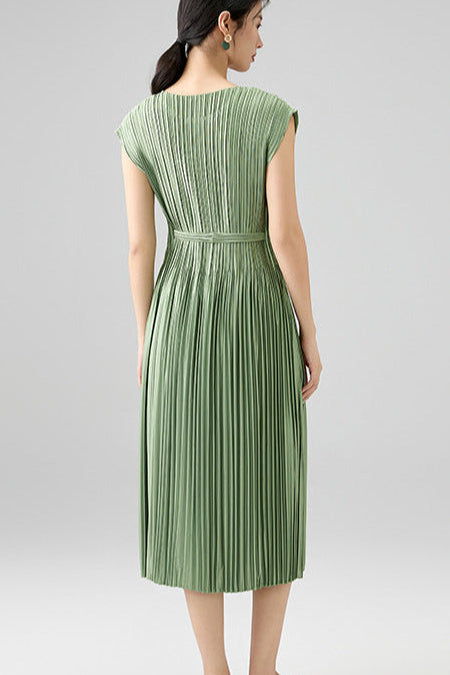 2025 Spring Summer Luxury Maxi Dress – Sleeveless Crew Neck, Lace-Up Waist, Elegant Loose Fit