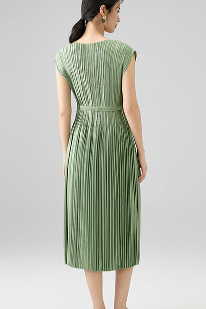 2025 Spring Summer Luxury Maxi Dress – Sleeveless Crew Neck, Lace-Up Waist, Elegant Loose Fit