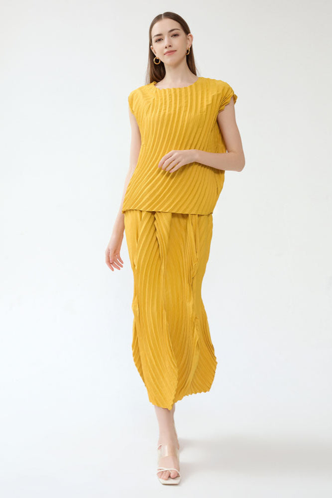 Pleated Slim Top and Skirt Set – Elegant Two-Piece Women’s Outfit