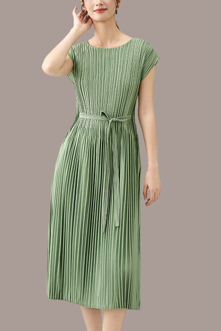 2025 Spring Summer Luxury Maxi Dress – Sleeveless Crew Neck, Lace-Up Waist, Elegant Loose Fit