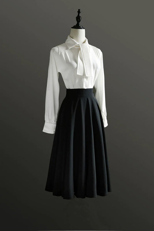 Audrey Hepburn Style Midi Skirt – Umbrella Skirt Black Elegant Skirt Set for Evening and Formal Occasion