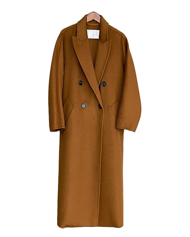 Max Mara Style Double-Breasted Cashmere Wool Coat | Long Water-Corrugated Texture