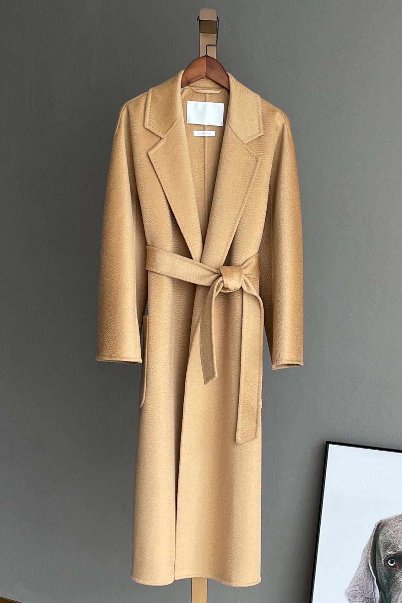 Max Mara Style Wool Wrap Drape Coat – Reversible Water-Ripple Cashmere Design