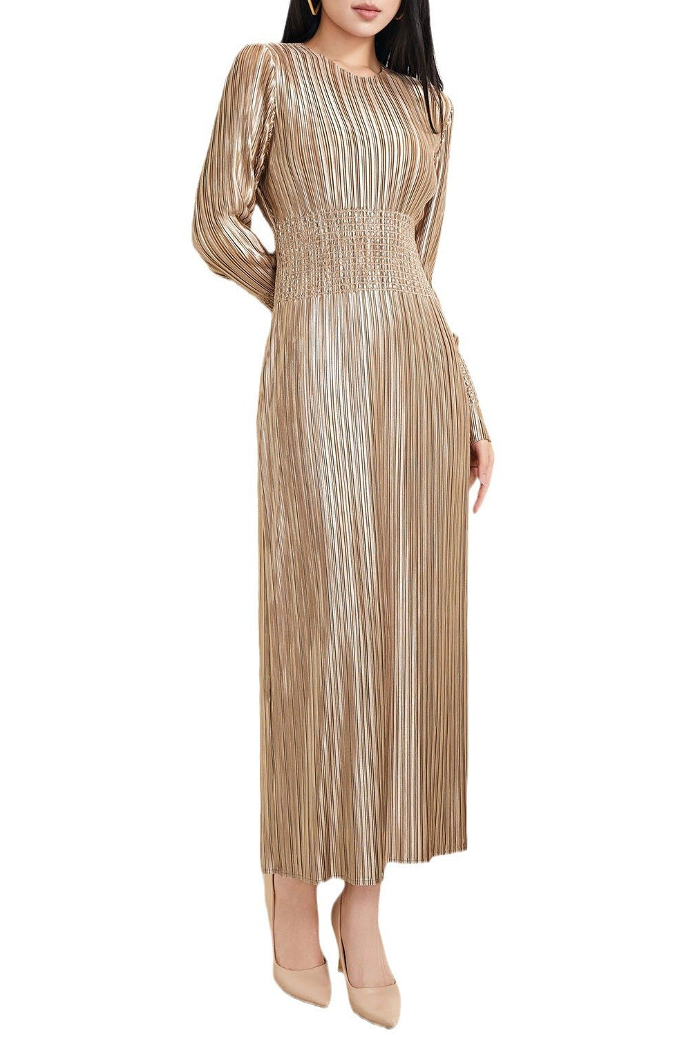 Pleats Please Waist-Pleated Dress – Elegant Long Pleated Skirt Style