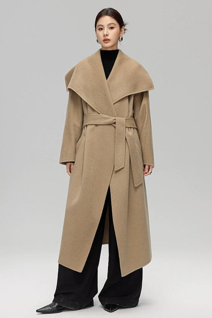 Max Mara Style Double-Face Cashmere Wool Wrap Coat – Elegant Belted Long Coat for Women