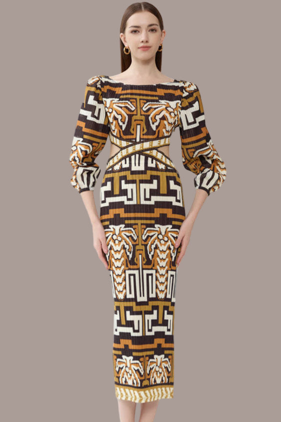 2025 New Spring Temperament Elegant Dress, Personality Design, Fashionable Slim Waist Cutout Pleated Dress