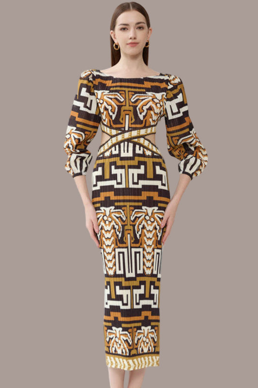 2025 New Spring Temperament Elegant Dress, Personality Design, Fashionable Slim Waist Cutout Pleated Dress