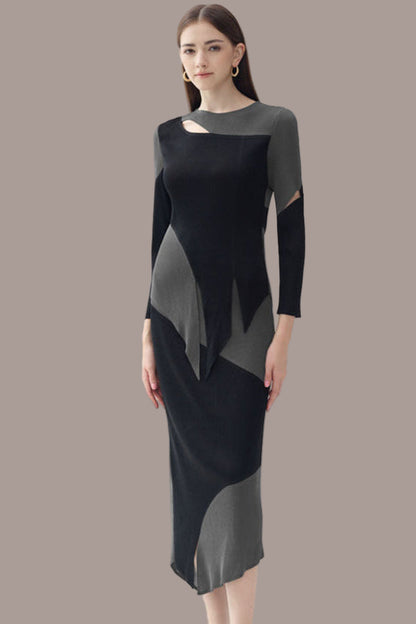 Personalized contrasting pleated suit women's spring new high-end long-sleeved slim top irregular skirt