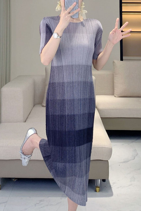 Women’s Colorblock Pleated Dress – Dopamine Bright Midi, Fashion Slim Fit Style