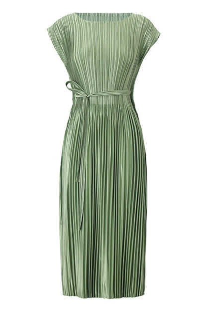 2025 Spring Summer Luxury Maxi Dress – Sleeveless Crew Neck, Lace-Up Waist, Elegant Loose Fit