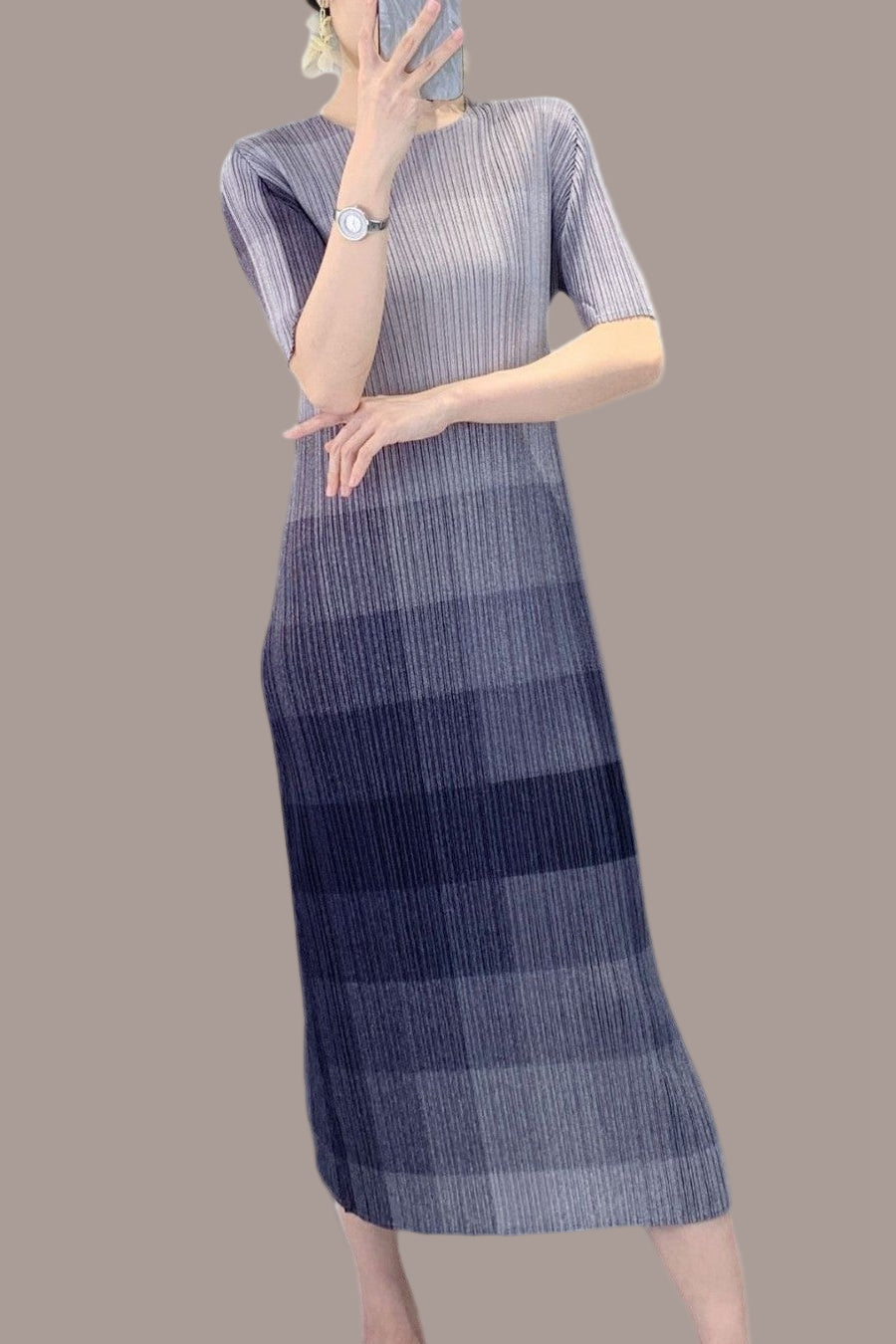 Women’s Colorblock Pleated Dress – Dopamine Bright Midi, Fashion Slim Fit Style