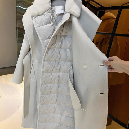 Max Mara Style Shearling Fur Coat with Mink Collar and Goose Down Lining