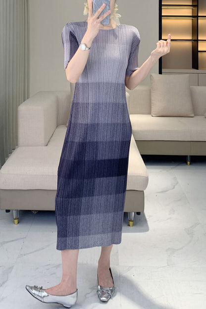 Women’s Colorblock Pleated Dress – Dopamine Bright Midi, Fashion Slim Fit Style