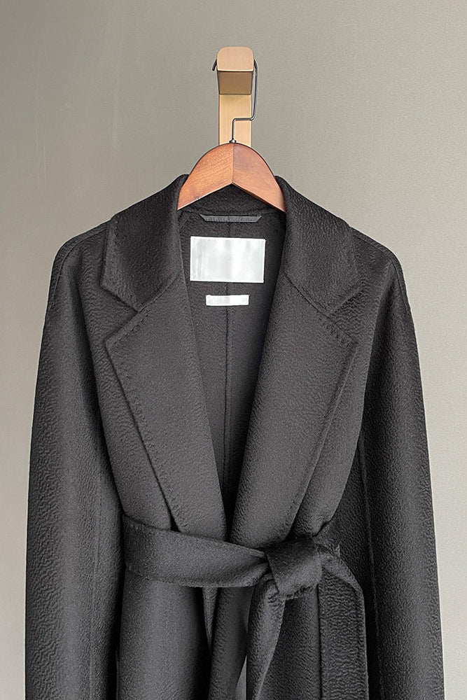 Max Mara Style Wool Wrap Drape Coat – Reversible Water-Ripple Cashmere Design