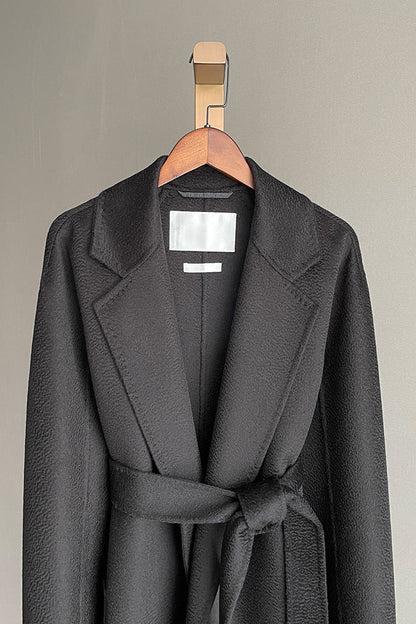 Max Mara Style Wool Wrap Drape Coat – Reversible Water-Ripple Cashmere Design