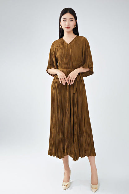 Pleats Please Plus-Size Summer Dress – Loose Fit Pleated Maxi, Casual Slimming Style