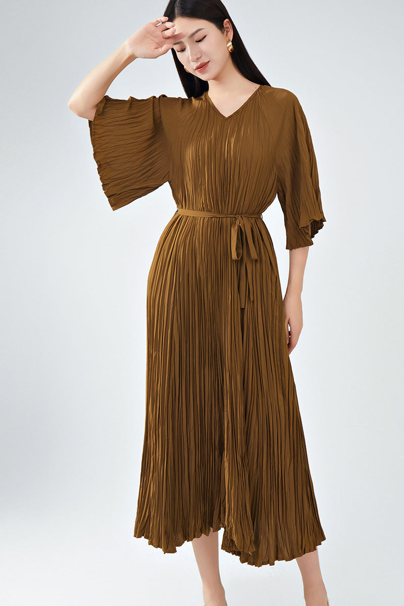 Pleats Please Plus-Size Summer Dress – Loose Fit Pleated Maxi, Casual Slimming Style