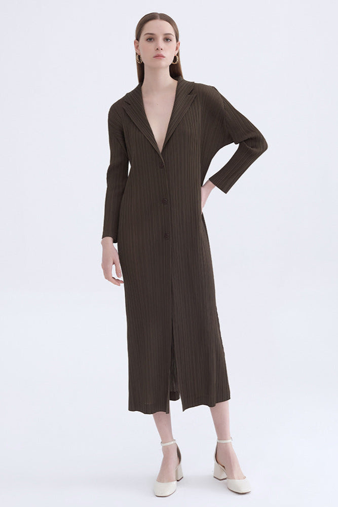 Elongated casual draped Miyake fashion cardigan top 2025 new pleated casual loose coat