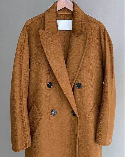 Max Mara Style Double-Breasted Cashmere Wool Coat | Long Water-Corrugated Texture