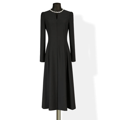 Hepburn style black dress women's 2025 autumn new high-end light luxury temperament evening dress French little black dress