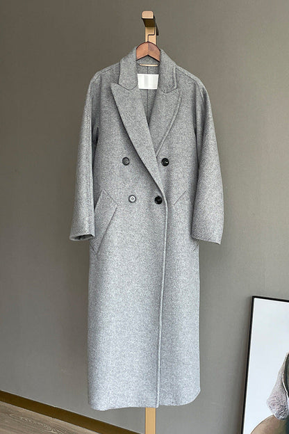 Max Mara Style Double-Breasted Cashmere Wool Coat | Long Water-Corrugated Texture