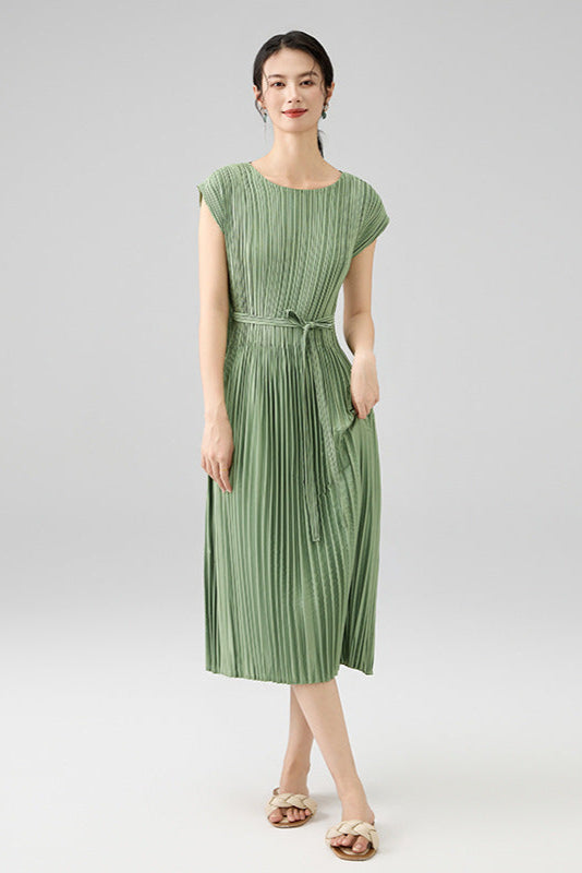 2025 Spring Summer Luxury Maxi Dress – Sleeveless Crew Neck, Lace-Up Waist, Elegant Loose Fit