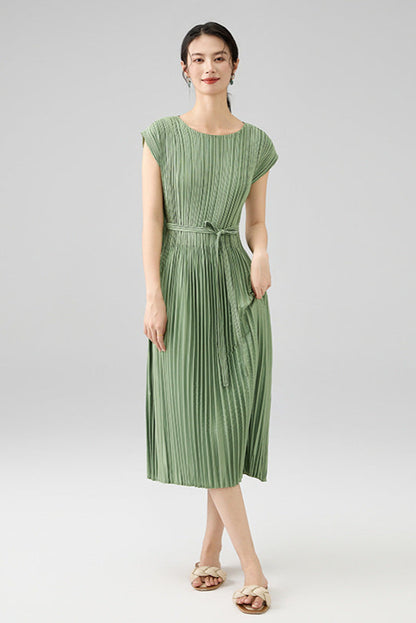 2025 Spring Summer Luxury Maxi Dress – Sleeveless Crew Neck, Lace-Up Waist, Elegant Loose Fit