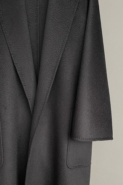 Max Mara Style Wool Wrap Drape Coat – Reversible Water-Ripple Cashmere Design