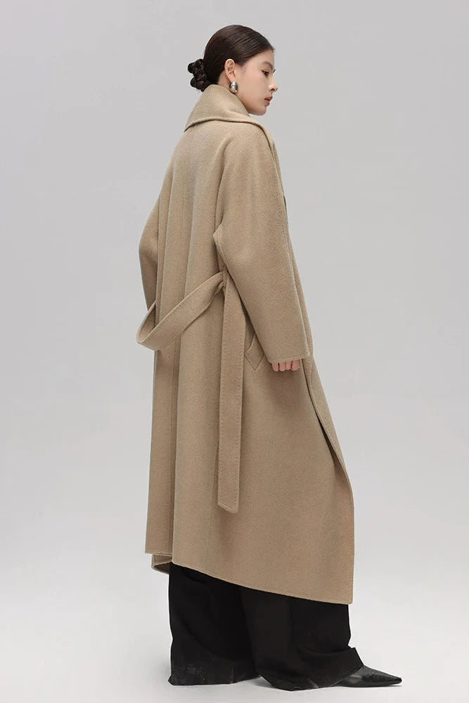 Max Mara Style Double-Face Cashmere Wool Wrap Coat – Elegant Belted Long Coat for Women