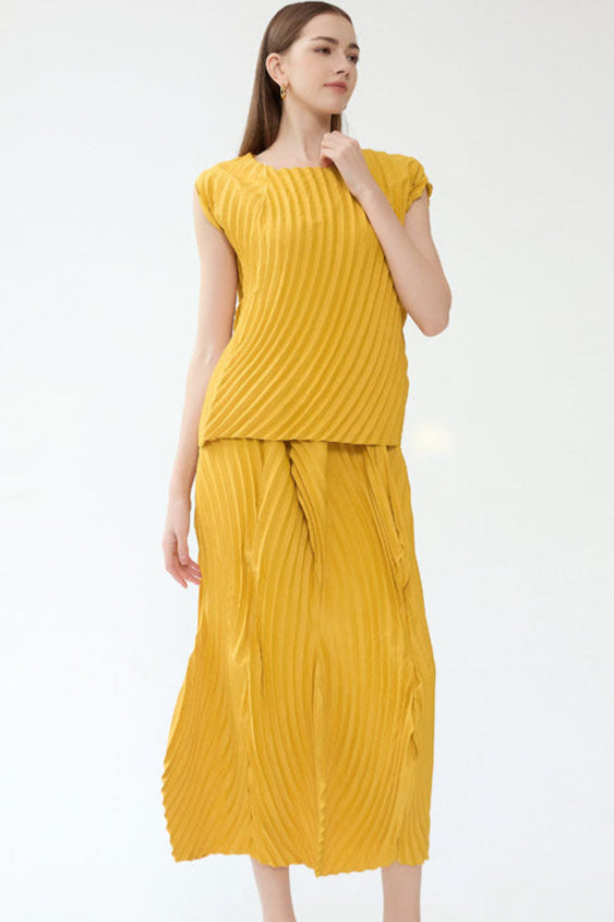Pleated Slim Top and Skirt Set – Elegant Two-Piece Women’s Outfit