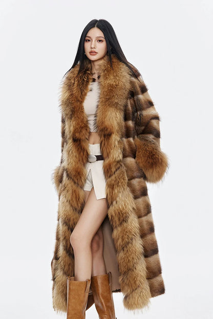 Luxury Mink Fur Long Coat with Large Collar