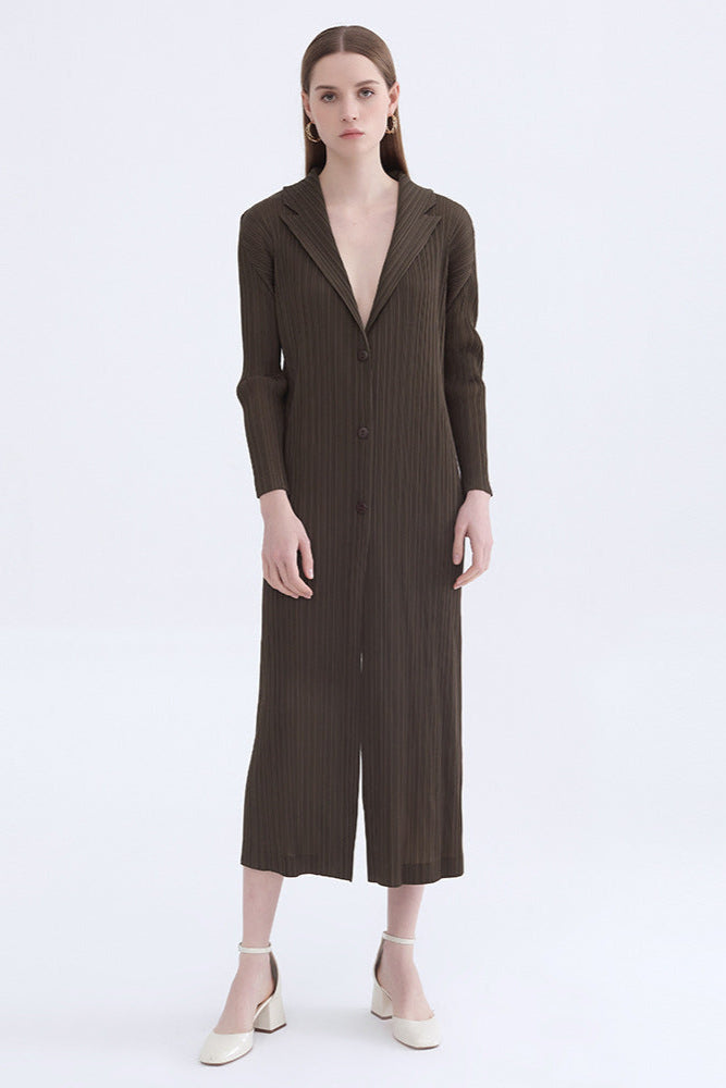 Elongated casual draped Miyake fashion cardigan top 2025 new pleated casual loose coat