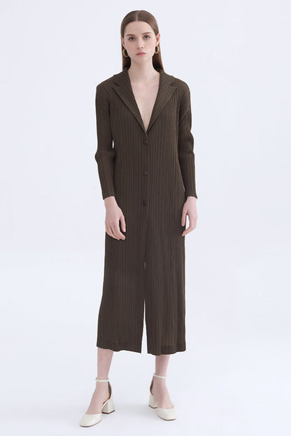 Elongated casual draped Miyake fashion cardigan top 2025 new pleated casual loose coat