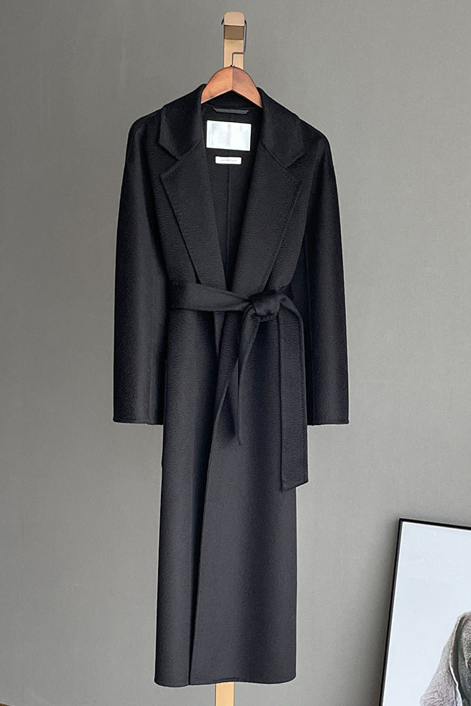 Max Mara Style Wool Wrap Drape Coat – Reversible Water-Ripple Cashmere Design