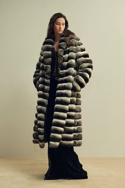Luxury Dark-gray Chinchilla Fur Coat