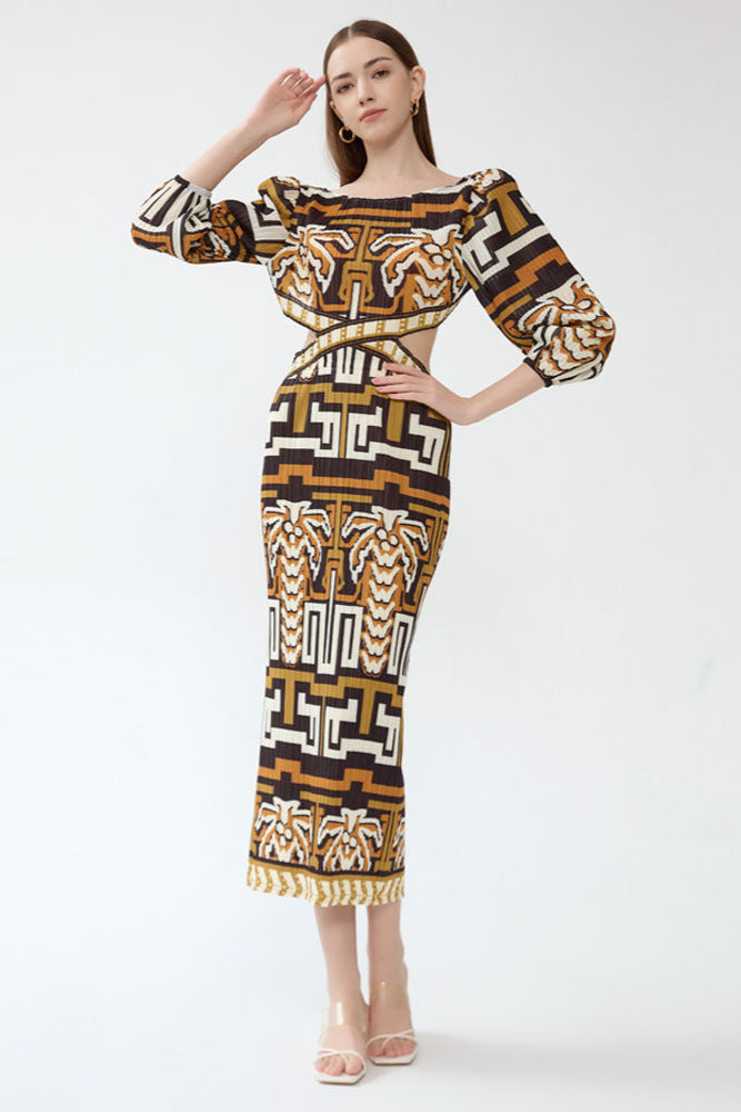 2025 New Spring Temperament Elegant Dress, Personality Design, Fashionable Slim Waist Cutout Pleated Dress