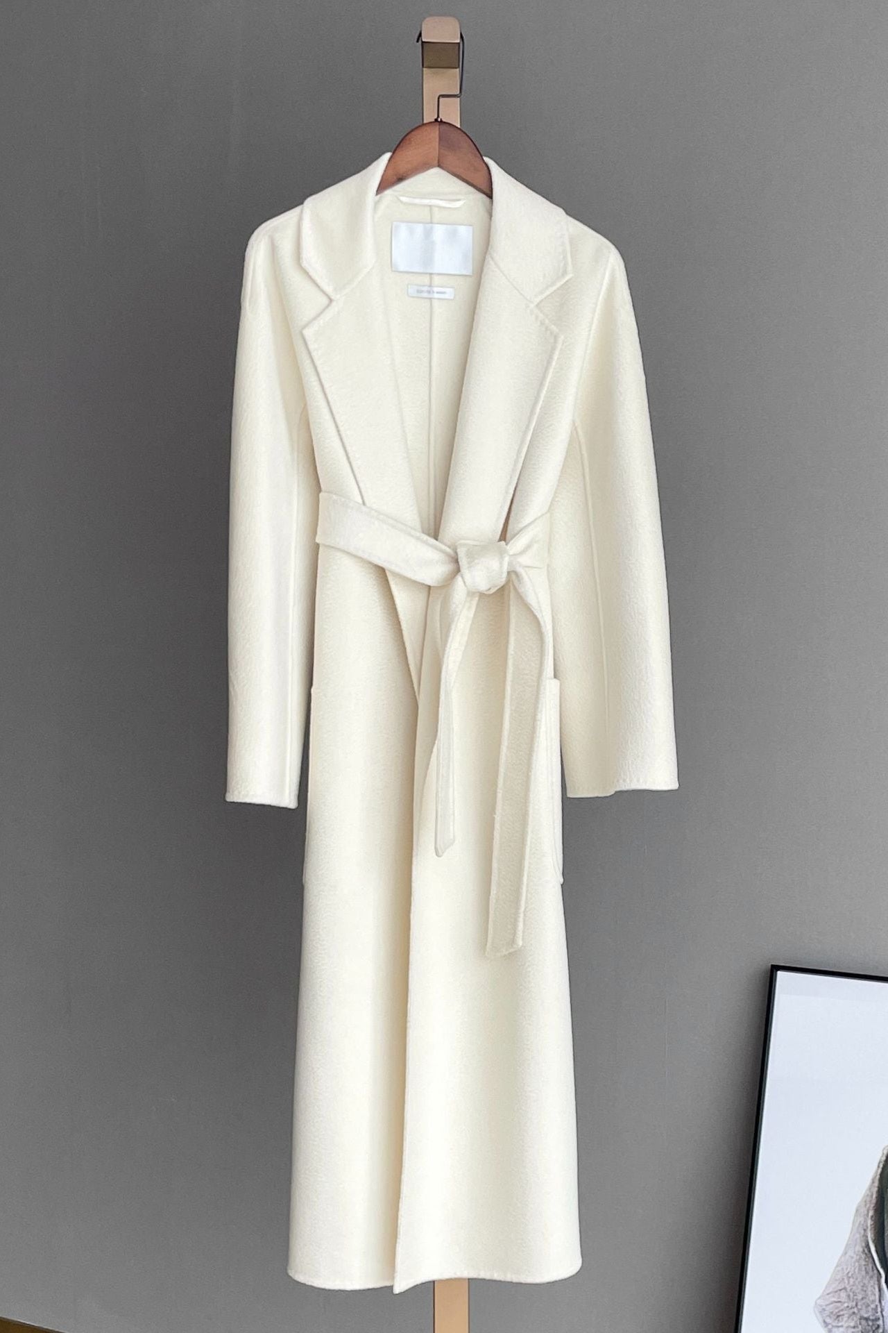 Max Mara Style Wool Wrap Drape Coat – Reversible Water-Ripple Cashmere Design