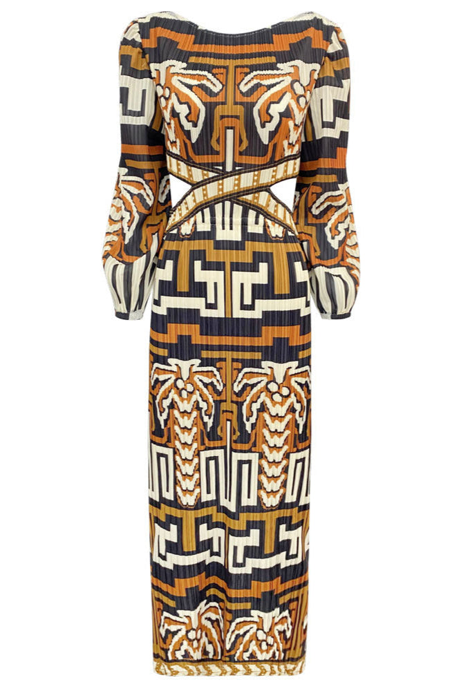 Pleated Cutout Waist Dress – Slim Fit Elegant Women’s Style