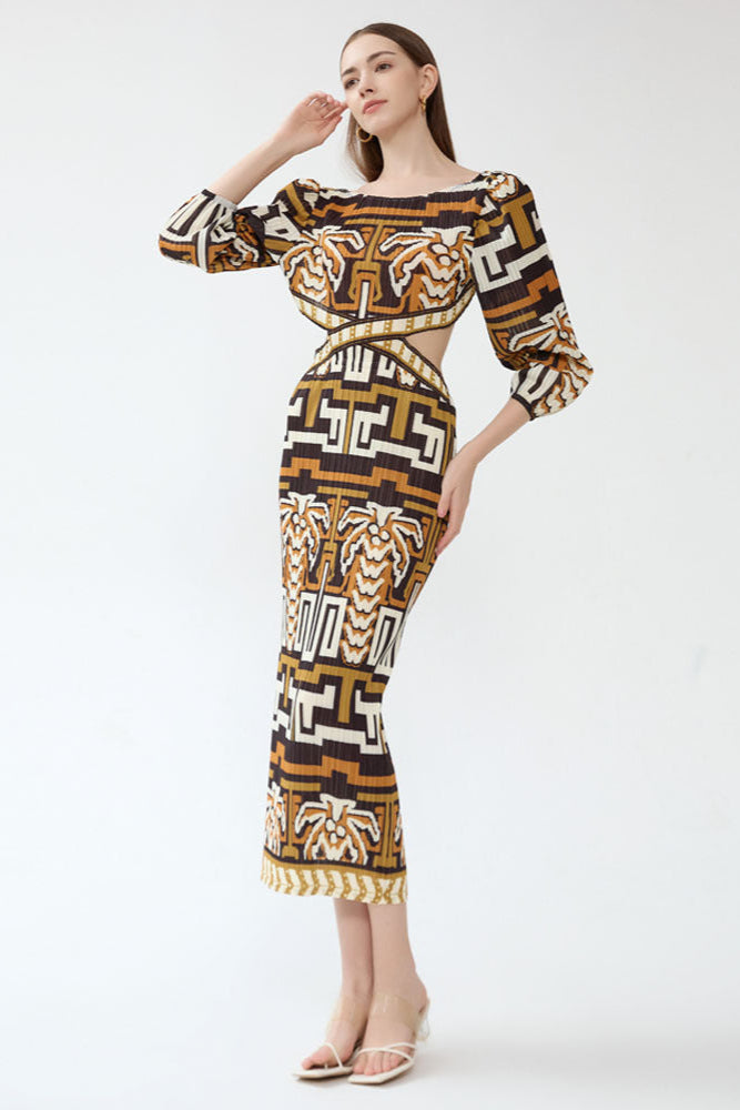 2025 New Spring Temperament Elegant Dress, Personality Design, Fashionable Slim Waist Cutout Pleated Dress