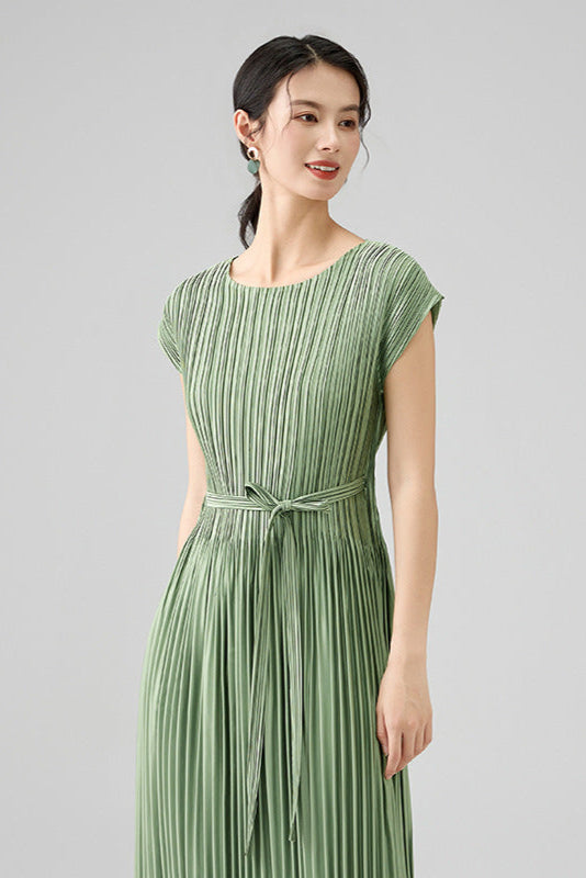 2025 Spring Summer Luxury Maxi Dress – Sleeveless Crew Neck, Lace-Up Waist, Elegant Loose Fit