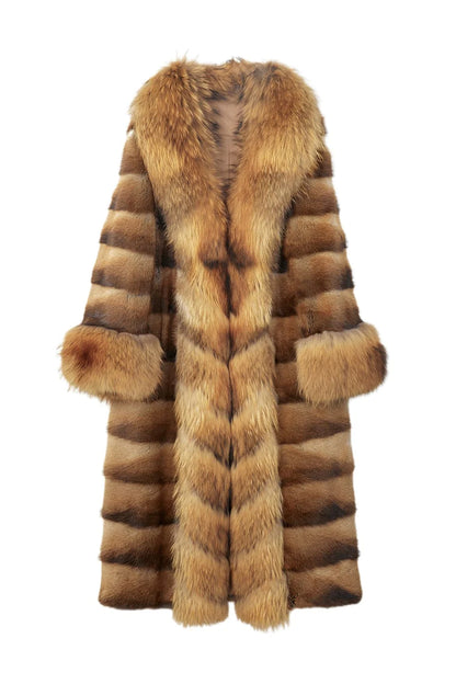 Luxury Mink Fur Long Coat with Large Collar
